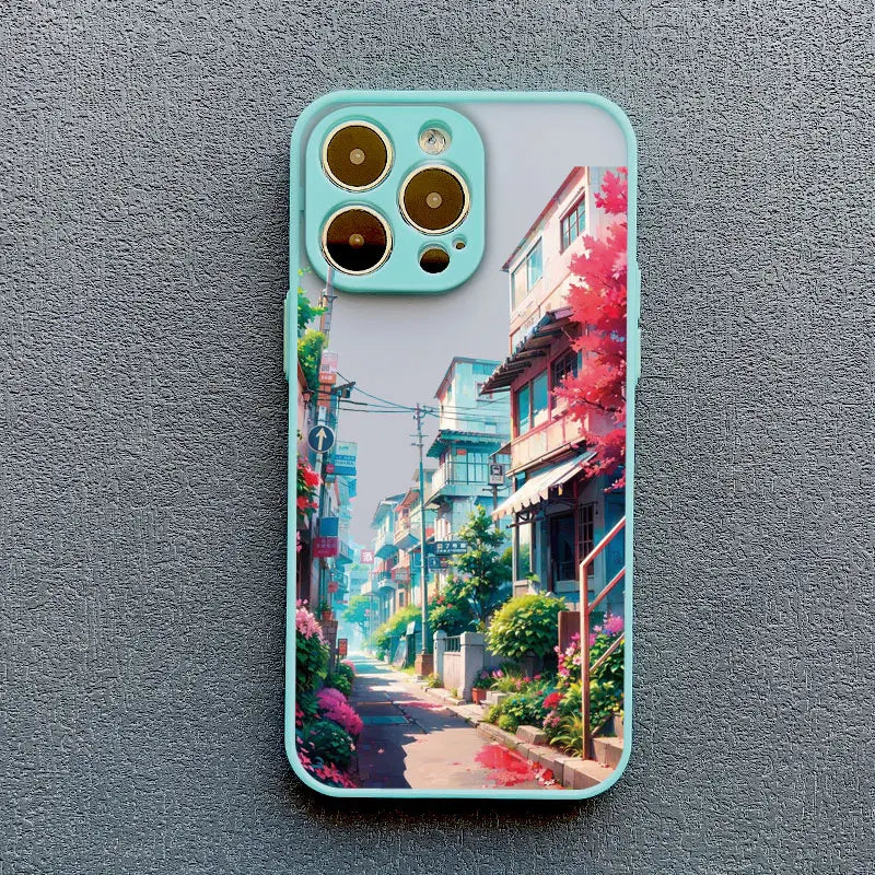 Kunst iPhone Hülle japanische Straßen in türkis