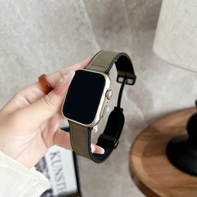 Elegantes Apple Watch Armband aus Leder von Myncase in Grau