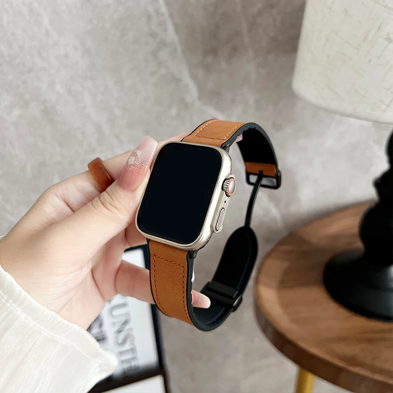 Elegantes Apple Watch Armband aus Leder von Myncase in Braun