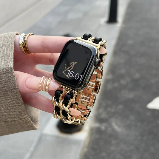 Modisches Apple Watch Kettenarmband mit Lederarmband von Myncase