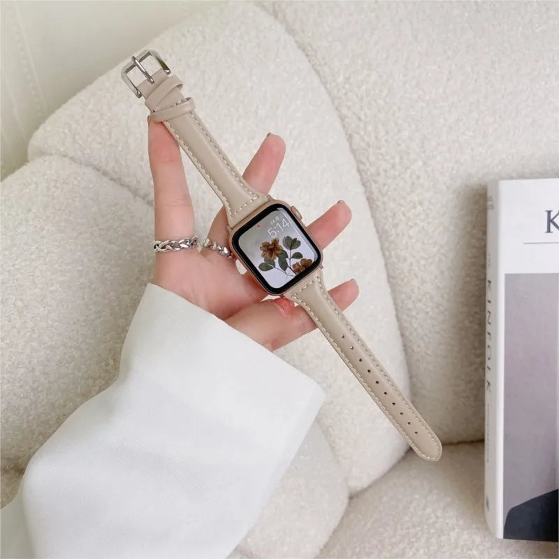 Modisches Apple Watch Lederarmband in Cremeweiß von Myncase