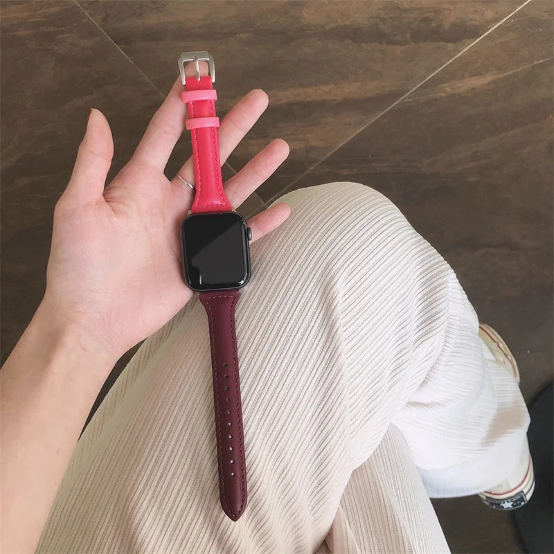 Modisches Apple Watch Lederarmband in Pink und Lila von Myncase
